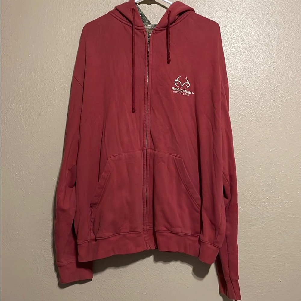 RealTree Outfitters Red Full Zip Up Camouflage Hoodie Sweatshirt Jacket Men’s L